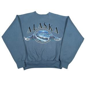Vintage Alaska Sled Dog Racing 90s Sweatshirt Hanes ComfortBlend Blue Size M